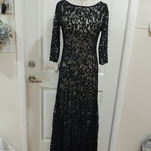 Teri Jon Black Lace Long Sleeve Dress